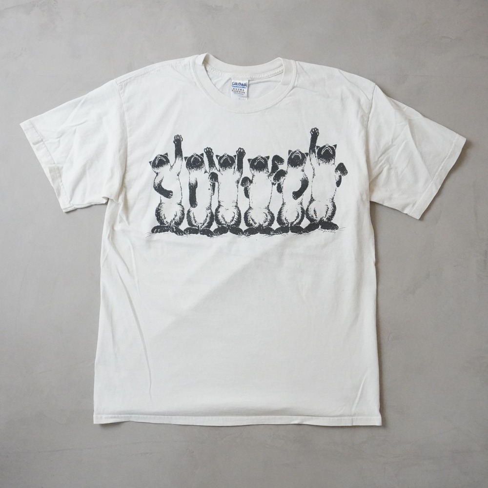 Vintage Gildan Siamese Cats T-Shirt Large Mens White Animal Wrap Around Graphic
